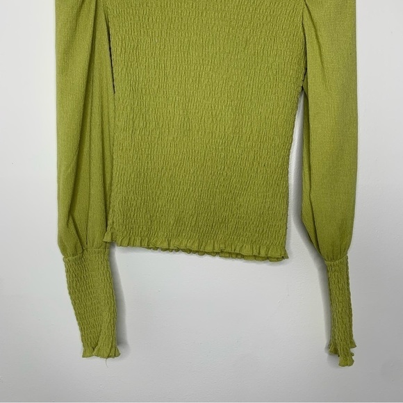 Anthropologie ruched yellow green long sleeve top - Picture 4 of 11